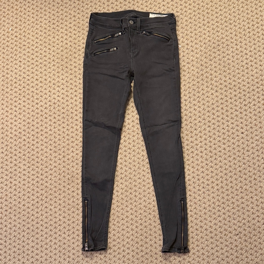 Dark Gray Rag & Bone Skinny Jeans with Zipper Details